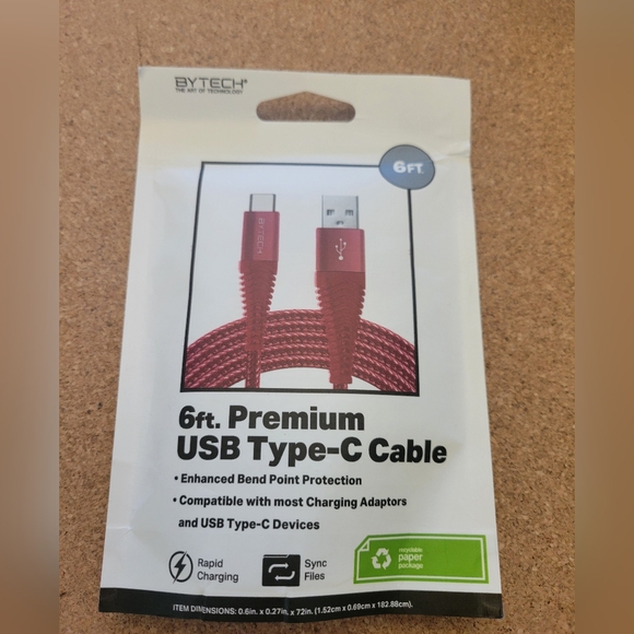 Bytech 6ft. Premium USB Type-C Cable Reddishpink - Picture 1 of 4